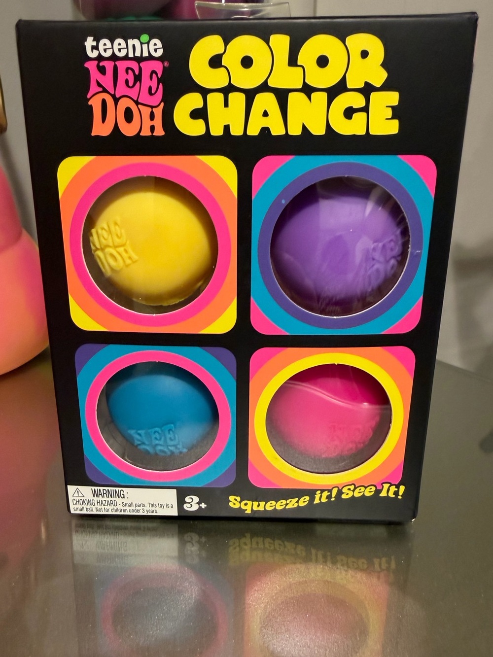 Needoh teenie 4 pack color  Change Squish toy Balls - Yellow, Purple, Blue, Pink